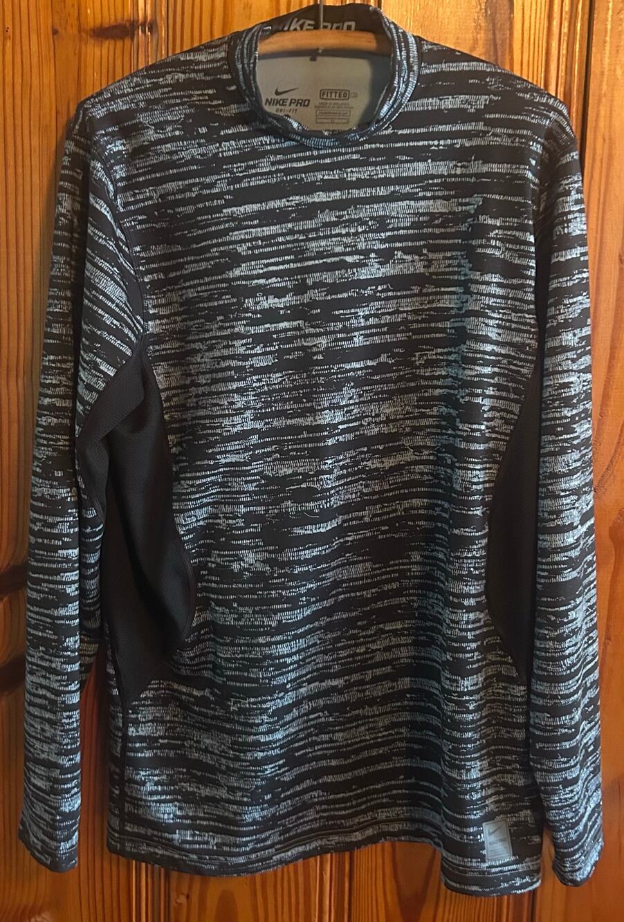 Nike Pro Combat Dri Fit T-Shirt Men's Black Large Camo Long Sleeve Mock Neck